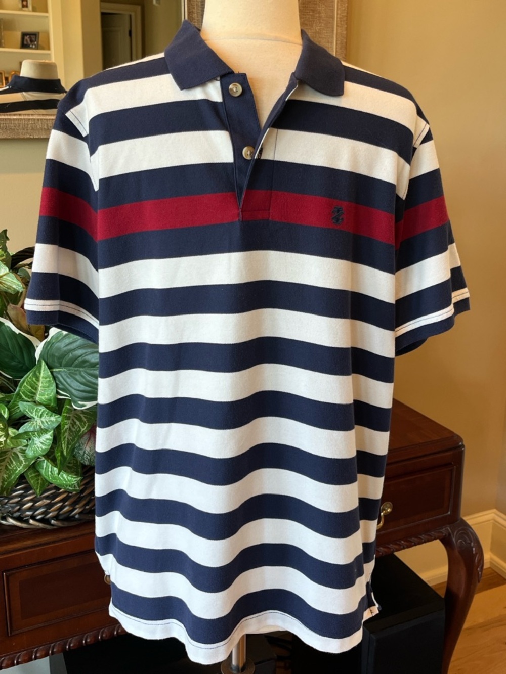 Izod Advantage Performance Natural Stretch Polo Striped Navy Red White Men’s M
